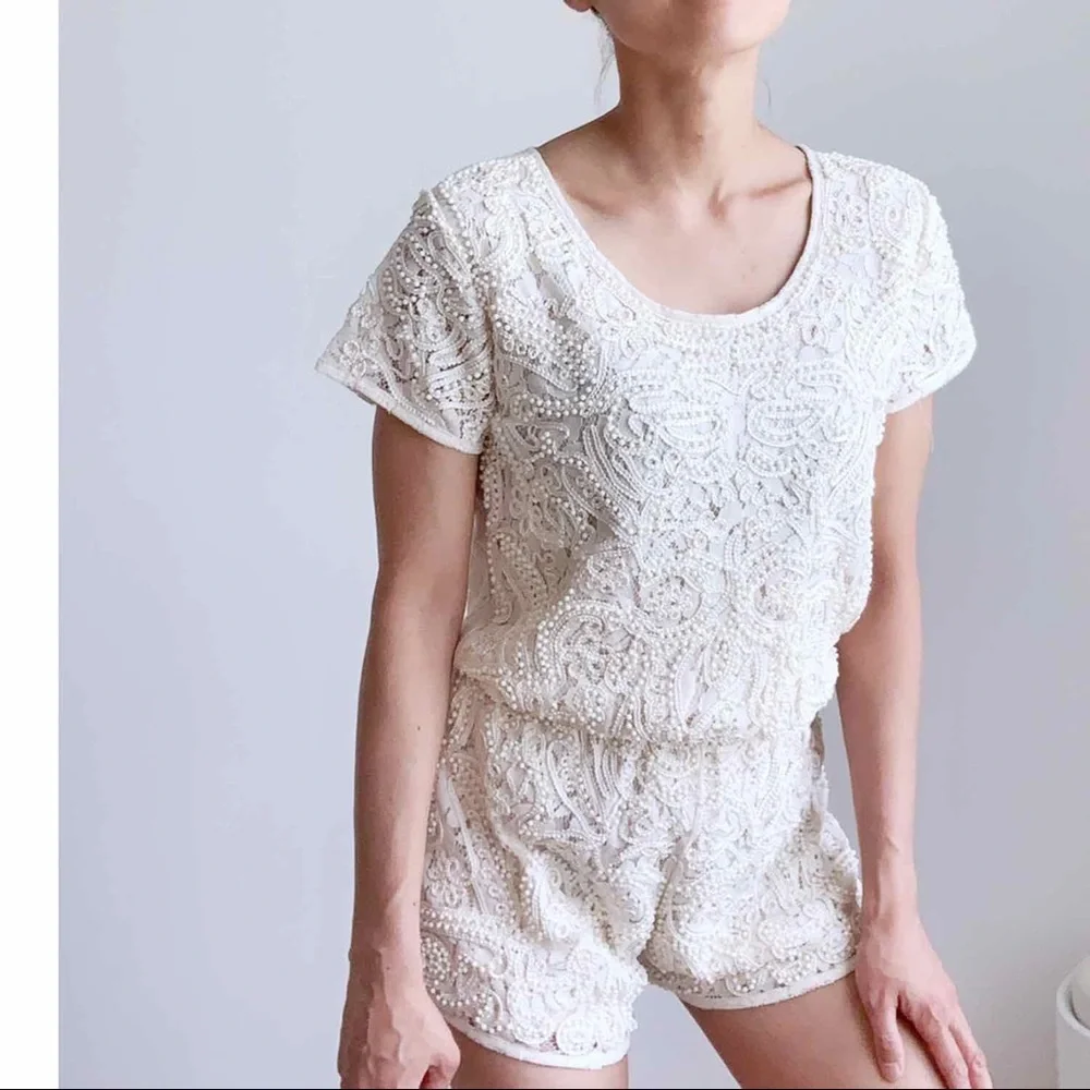 WELL MADE BEADED LACE ROMPER - OFF WHITE BEIGE - Picture 2 of 9